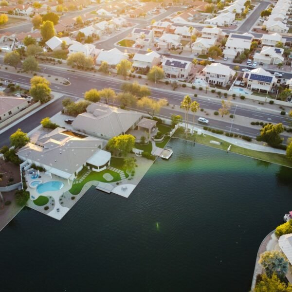 aerial view of resort and houses